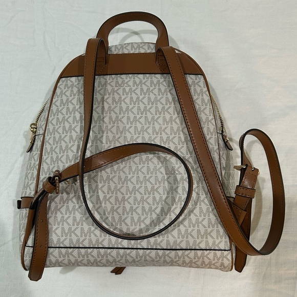 Michael Kors Rhea Medium Signature Logo Backpack in Light Cream Multi - Picture 13 of 16
